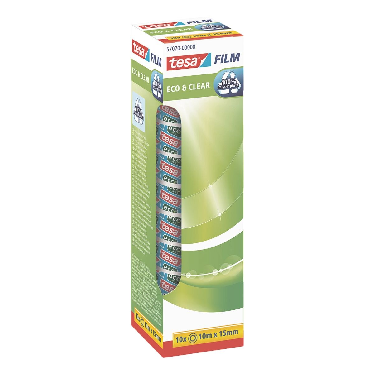 tesa Klebeband Eco & Clear, transparent/stark klebend, 10 Stück, 15 mm/10 m