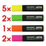 10x OTTO Office Textmarker Highliner, Keilspitze, 5 x gelb / je 2x grün und rosa / 1x orange