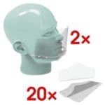 2x Nies- und Spuckschutz Gesichtsschutzvisier mit Kinnbügel inkl. 2x 10er-Pack Nies- und Spuckschutz Ersatzschilde