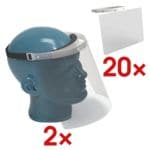 2x Nies- und Spuckschutz Gesichtsschutzvisier inkl. 2x 10er-Pack Nies- und Spuckschutz Ersatzschilde