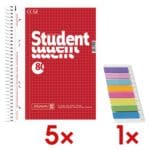 5x Collegeblock Brunnen Student A5 kariert, 80 Blatt inkl. Haftstreifen »Multicolor« 50 x 12 mm