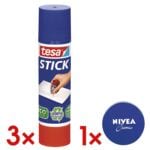 tesa 3x Klebestift Stick 20g ecoLogo® inkl. GRATIS NIVEA Creme 30 ml