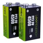 2x USB-Akkus mit Ladekabel »LoopEnergy PP3 9V« E-Block 500 mAh 2x USB-Akkus mit Ladekabel »LoopEnergy PP3 9V« E-Block 500 mAh