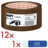 12x Packband Nopi Classic, 50 mm breit, 66 Meter lang - leise abrollbar inkl. Lippenpflegestift Labello Classic