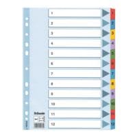 Esselte Register, A4, 1-12 12-teilig, wei / mehrfarbige Taben, Karton