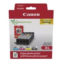 Canon Photo Value Pack: Tintenpatronen-Set CLI-581XL BK/C/M/Y + 50 Blatt Fotoglanzpapier