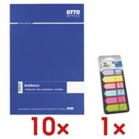 10x OTTO Office Briefblock, liniert, 500 Blatt inkl. Haftmarker 150 Blatt gesamt, Papier, 50 x 18 mm