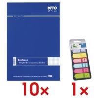 10x OTTO Office Briefblock, kariert, 500 Blatt inkl. Haftmarker 150 Blatt gesamt, Papier, 50 x 18 mm