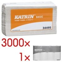 Papierhandtücher Katrin Basic 2-lagig, naturweiß, 24 cm x 33 cm aus Recyclingpapier mit C-Falzung - 3000 Blatt gesamt inkl. Küchenrollen »Plus«