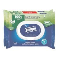 Tempo Doppelpack Feuchtes Toilettenpapier Sanft & Sensitiv 1-lagig, weiß - 2x42 Blatt