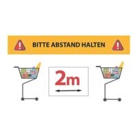 Wandaufkleber »Bitte Abstand halten - Einkaufswagen - 2 m« Reckteck Innenbereich 25 x 15 cm weiß / gelb