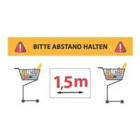 Wandaufkleber »Bitte Abstand halten - Einkaufswagen - 1,5 m« Reckteck Innenbereich 25 x 15 cm weiß / gelb