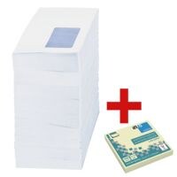 Briefumschlge DL, SK, DIN lang 75 g/m mit Fenster, selbstklebend - 1000 Stck inkl. Antimikrobielle Haftnotizen 7,5 x 7,5 cm, 100 Blatt