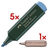 5x Faber-Castell Textmarker Textliner 48, nachfllbar, Keilspitze inkl. Textmarker TL 46 Metallic ros