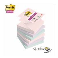6x Post-it Super Sticky Haftnotizblock Z-Notes Soulful Collection 7,6 x 7,6 cm, 540 Blatt gesamt, Pastellfarben R330-6SS-SOUL