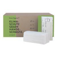 Papierhandtcher Green Hygiene Frieda CO₂ neutral produziert 2-lagig, hochwei, 25 cm x 23 cm aus Recycling-Tissue aus 100% Altpapier mit Z-Falzung - 4000 Blatt gesamt
