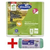 alouette Küchenrollen (halbe Blätter) »Recycling« 3-lagig inkl. 20 Zugband-Müllbeutel 60 L