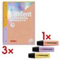 3x Collegeblock Premium Student Intoxicate A4 liniert inkl. 3x Textmarker BOSS® Original