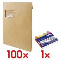 Mailmedia 100 Faltentaschen mit Steh-/Klotzboden, C4 mit Fenster inkl. Pagemarker Pfeil 43 x 11 mm