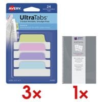 3x Avery Zweckform Haftmarker UltraTabs Pastell 63,5 x 25,4 mm, Kunststoff inkl. Notizbuch Notizio