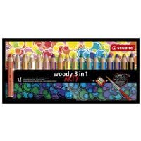 Stabilo 18er-Pack Buntstifte woody 3in1 ARTY mit Anspitzer und Pinsel