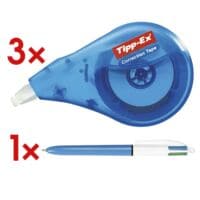 3x Tipp-Ex Einweg-Korrekturroller EASY CORRECT 4,2 mm / 12 m inkl. 4-Farb-Kugelschreiber 4 Colours