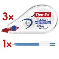 3x Tipp-Ex Einweg-Korrekturroller Mini Pocket Mouse 5 mm / 6 m inkl. 4-Farb-Kugelschreiber 4 Colours