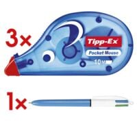 3x Tipp-Ex Einweg-Korrekturroller Pocket Mouse 4,2 mm / 10 m inkl. 4-Farb-Kugelschreiber 4 Colours