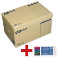 Elba 10x Ordner-Container mit Klappdeckel tric system inkl. 4er-Pack Permanent-Marker