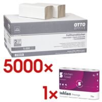 Papierhandtcher OTTO Office Budget 1-lagig, naturwei, 25 cm x 23 cm aus Recyclingpapier mit Z-Falzung - 5000 Blatt gesamt inkl. Kchenrollen 3-lagig, 4 Rollen
