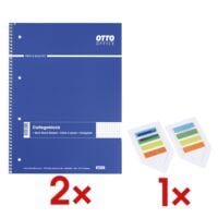 2x OTTO Office Collegeblock A4 kariert, 80 Blatt inkl. 2x Haftstreifen Lesezeichen 50 x 12 mm