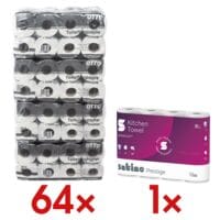 OTTO Office Budget Toilettenpapier 2-lagig, naturwei - 64 Rollen (8 Pack  8 Rollen) inkl. Kchenrollen 3-lagig, 4 Rollen