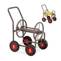 relaxdays Schlauchwagen mit Drahtkorb 4 Rder braun