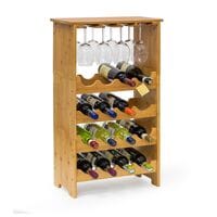 relaxdays Weinregal 16 Flaschen + 12 Glser Bambus