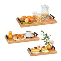 relaxdays 3er-Set Frühstückstablett Bambus