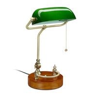 relaxdays Bankerlampe mit Zugschalter und Holzsockel