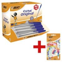 100x BIC Cristal Medium Kugelschreiber dokumentenecht inkl. 4-Farb-Kugelschreiber »4 Colours Original Batik« + Tipp-Ex Korrekturroller »Mini Pocket Mouse Batik«
