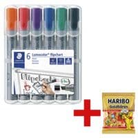 Staedtler 6er-Pack Flipchart Marker �Lumocolor 356 B� inkl. Fruchtgummi �Goldb�ren� 175 g