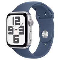 Apple Watch SE 44 mm Aluminium Silber (GPS) Sportarmband M/L 32 GB denim, silber