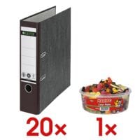 20x LEITZ Ordner A4 »1080« breit, Wolkenmarmor mit farbigem Rücken inkl. Fruchtgummi »Color-Rado« Party Box 750 g
