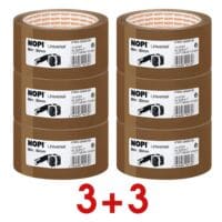 3 + 3 Aktion: 6x Packband Nopi Universal 50 mm x 66,00 m braun