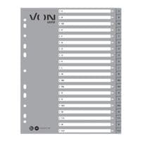 VON by Leitz Register, A4 berbreit, A-Z 20-teilig, grau / einfarbige Taben, Polypropylen