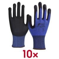 10 Paar Schnittschutzhandschuhe SKIN FLEX CUT 5 Gr��e L HPPE-Spandex-Nylon-Polyester-Glasfaser-Spezialgarn mit Nitril/PU-Beschichtung blau / schwarz