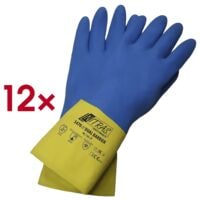 12 Paar Chemikalienschutz-Handschuhe DUAL BARRIER Latex mit Chloropren-Beschichtung und velourisierter Innenseite, Gre XL blau / gelb