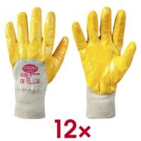 12 Paar Arbeitshandschuhe GELBSTAR Gr��e L Strick-Baumwolle mit Nitril-Beschichtung gelb / wei�