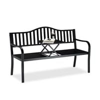 relaxdays Metall-Gartenbank mit ausklappbarem Tisch