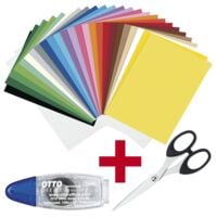 folia Tonpapier 130 g/m 25 Farben A4 100 Blatt inkl. Kleberoller 8,4 mm / 7 m + Schere 15 cm