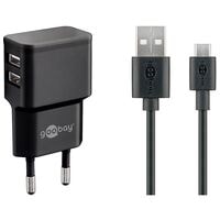 goobay Ladekabel mit Adapter 2 x USB A, Steckdose 1.0 m