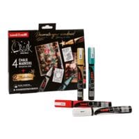 uni-ball Kreidemarker-Set Weihnachtsbox TRADI 4 Kreidemarker / 1 Poster DIN A3 wei / gold / rot / metallgrn