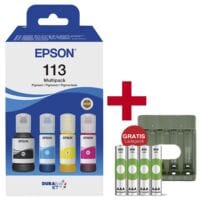 Epson 4er-Set Tintenflaschen 113 EcoTank inkl.4 Akkus Micro AAA 850 mAh inkl. USB-Ladegert GP M452 GRATIS 